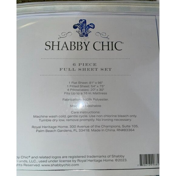 Shabby Chic Sheet Set NEW Full Floral 6 Piece Set Blue Stripe with Orange Flower - Picture 9 of 16